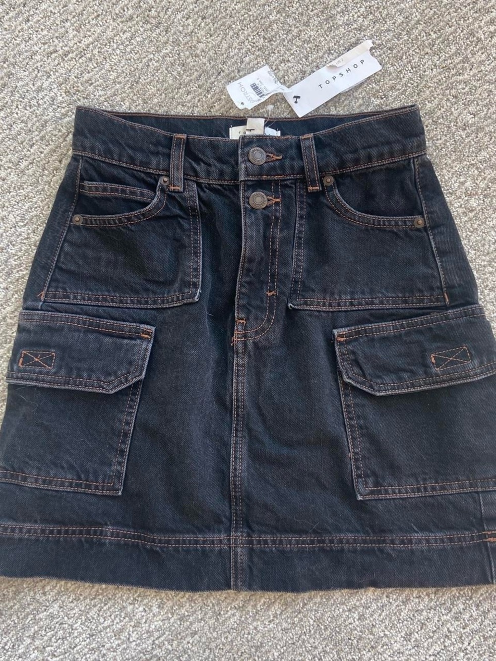 Topshop Black Denim Mini Skirt with Contrast Stitching